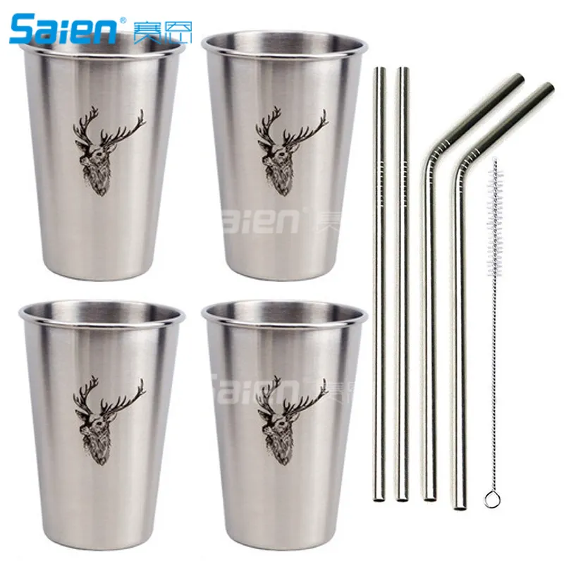 Camp Kitchen Premium Stainless Steel Cups 16oz Pint Cup Tumbler (4 Pack) -Stackable Durable