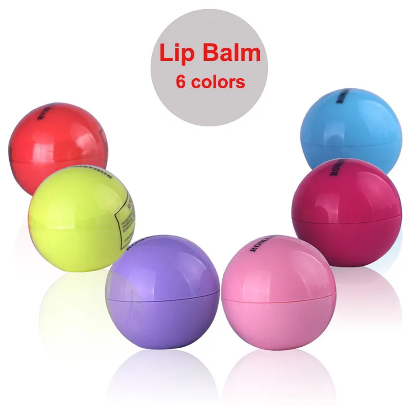 Cute Round Ball Lip Balm 3D 6 Colors Lipbalm Fruit Flavor Lip Smacker Natural Moisturizing Lips Care Balm Lipstick free shipping