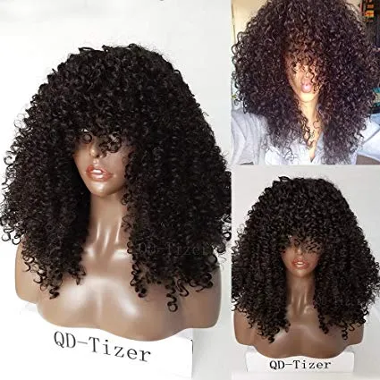 Parrucche per capelli umani ricci crespi afro mongoli con frangia frangia 180% Densità pre pizzicata 360 parrucca frontale in pizzo 22 pollici diva1