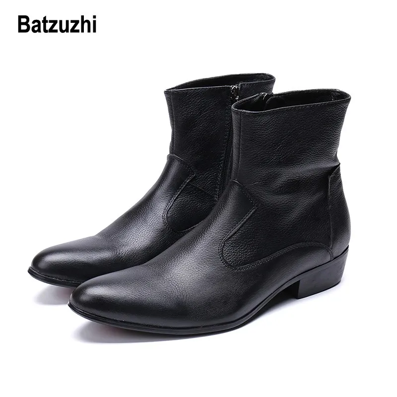 Batzuzhi Western Cowboy Heren Laarzen enkel Zwart Lederen Winterlaarzen Mannen Veiligheidsschoenen Botas Hombre Cool Big Size US6-12