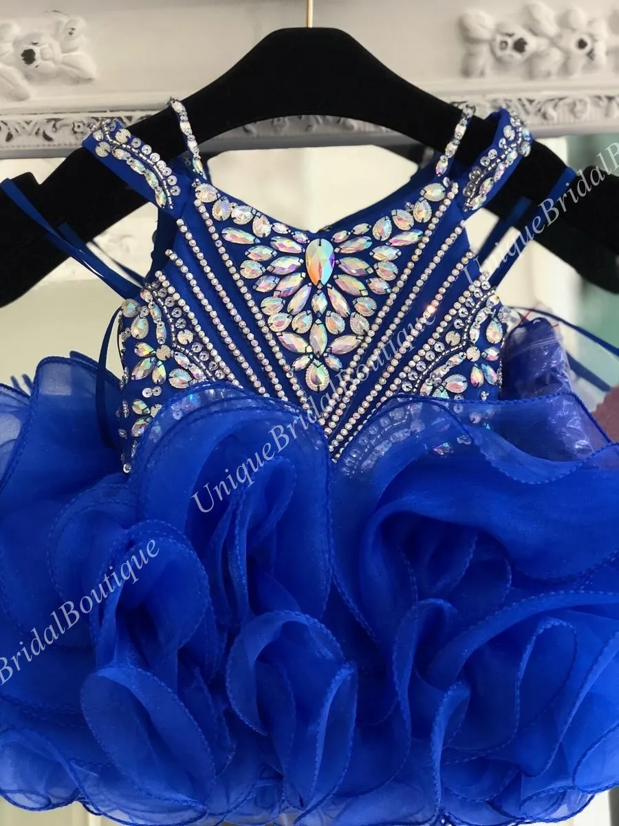 Küçük Bayan Pageant Elbise Kız Bebek Bebek Yürümeye Başlayan 2019 Sapanlar Benzersiz B76 Kraliyet Mavi Ruffles Cupcake Çocuklar Yarışması Dans Partisi Balo Abiye