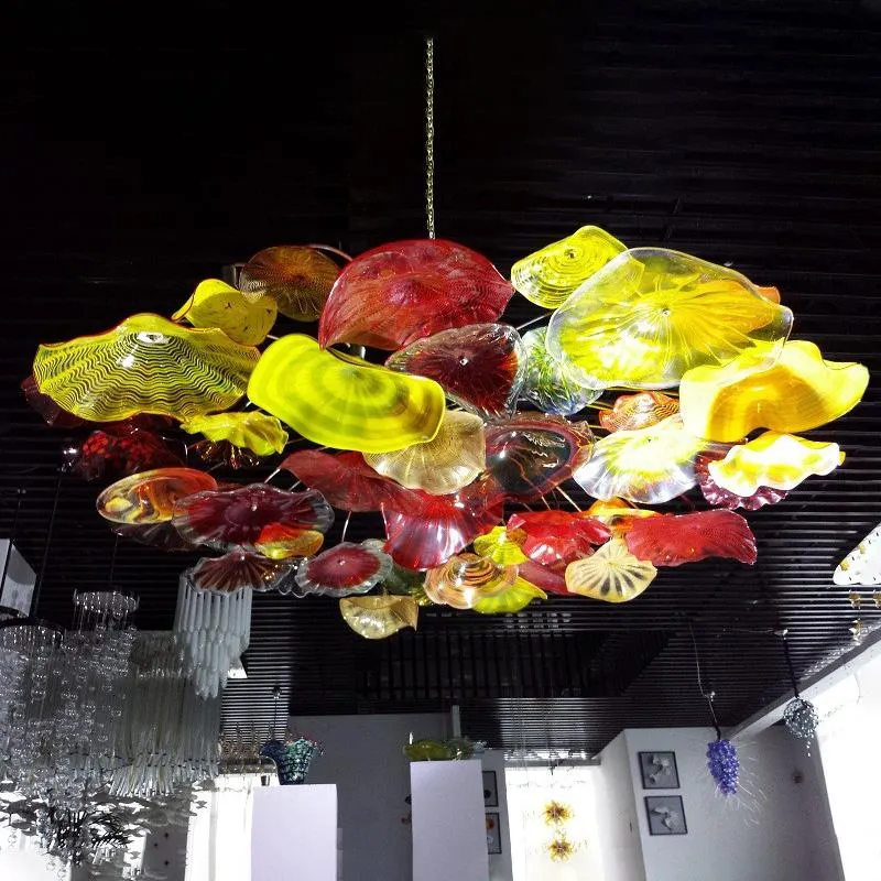 天井照明屋内手吹きガラスアート天井照明装飾花のシャンデリアライトイタリアムラーノプレートペンダントランプ