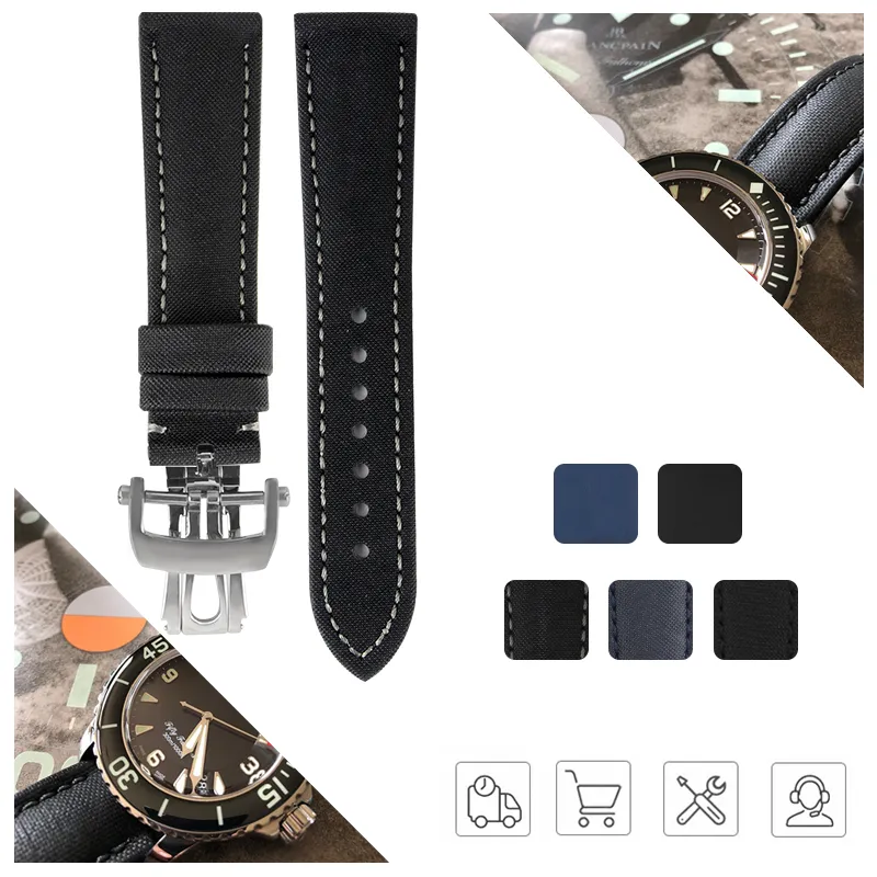 50 Fathoms Man Strap Black Blue 23mm를위한 나일론 watchband 고무 Watchstrap 도구 5015-1130-52A