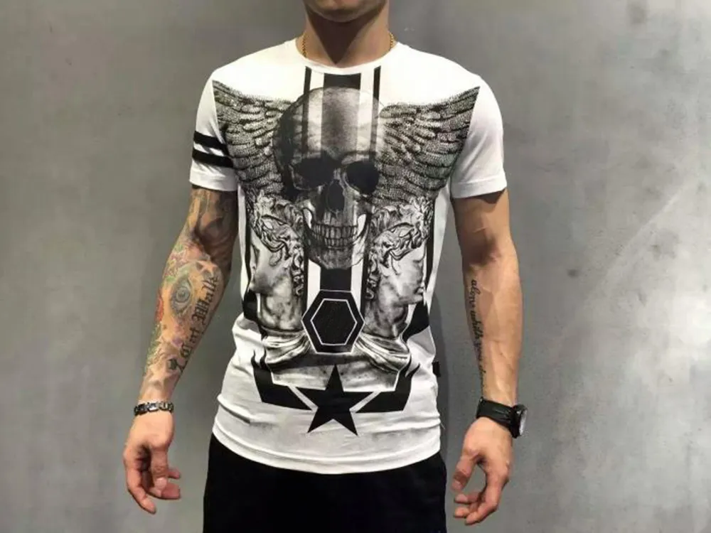 SS Mens Designer T shirts Short Sleeve Men Brand Clothing Fashion Rhinestone Skull Man T-shirt Male High Quality Cotton Top Tees