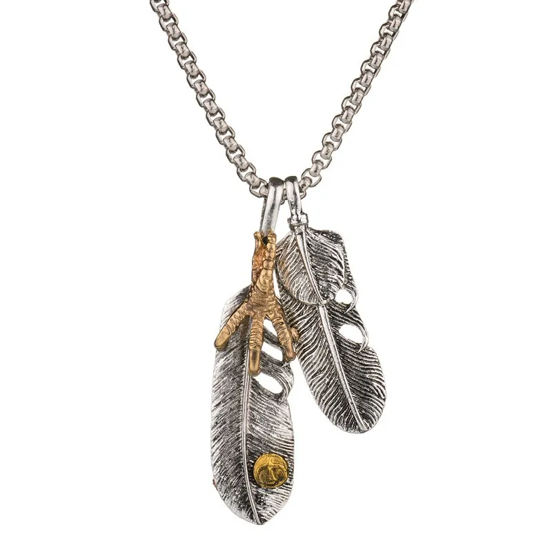 Fashion Jewelry Male Accessories Feather Eagle Claw Pendant Necklace Men Vintage Stainless Steel Link Chain Necklaces N914