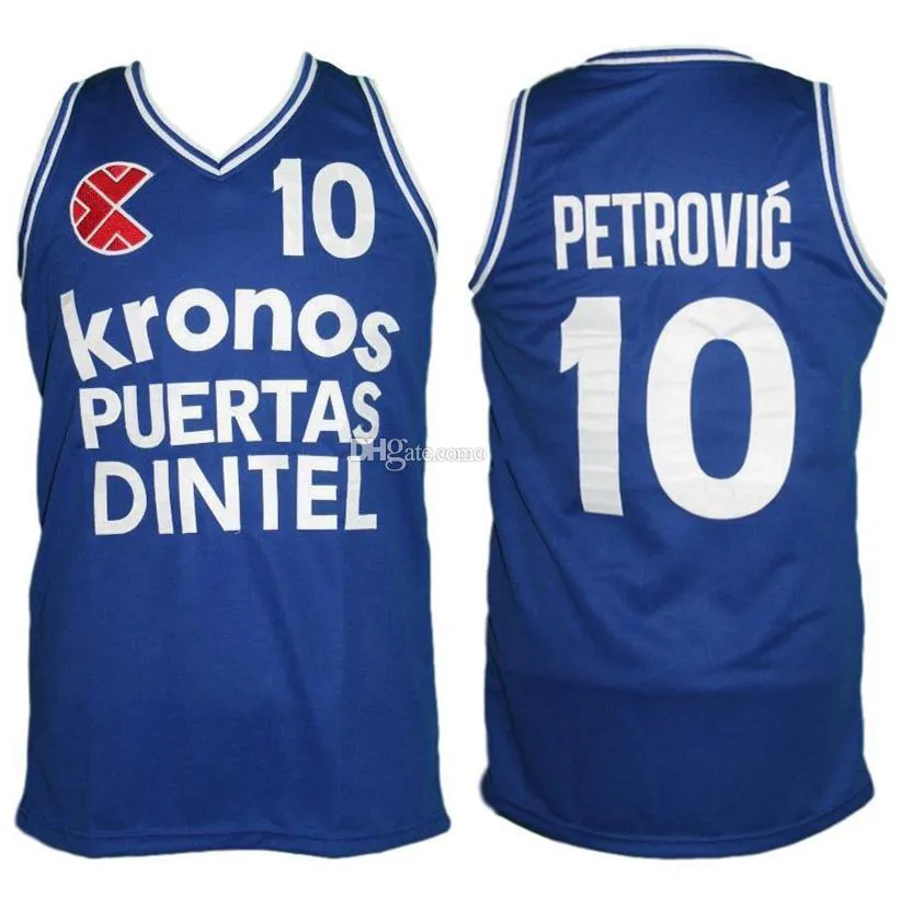 Drazen Petrovic #10 Kronos Puertas Dintel Euro Retro Basketball Jersey maschile Numero Numero personalizzato Maglie