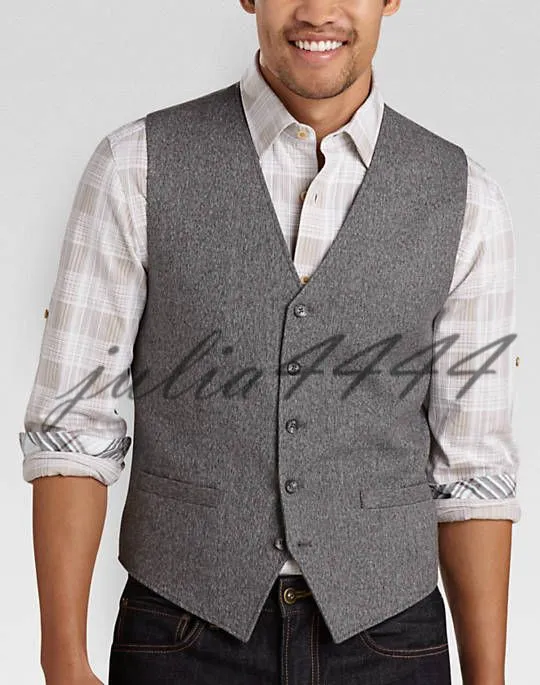 Custom Made Vintage Grey Wool Tweed Slim Fit Tuxedo Vest For Mens