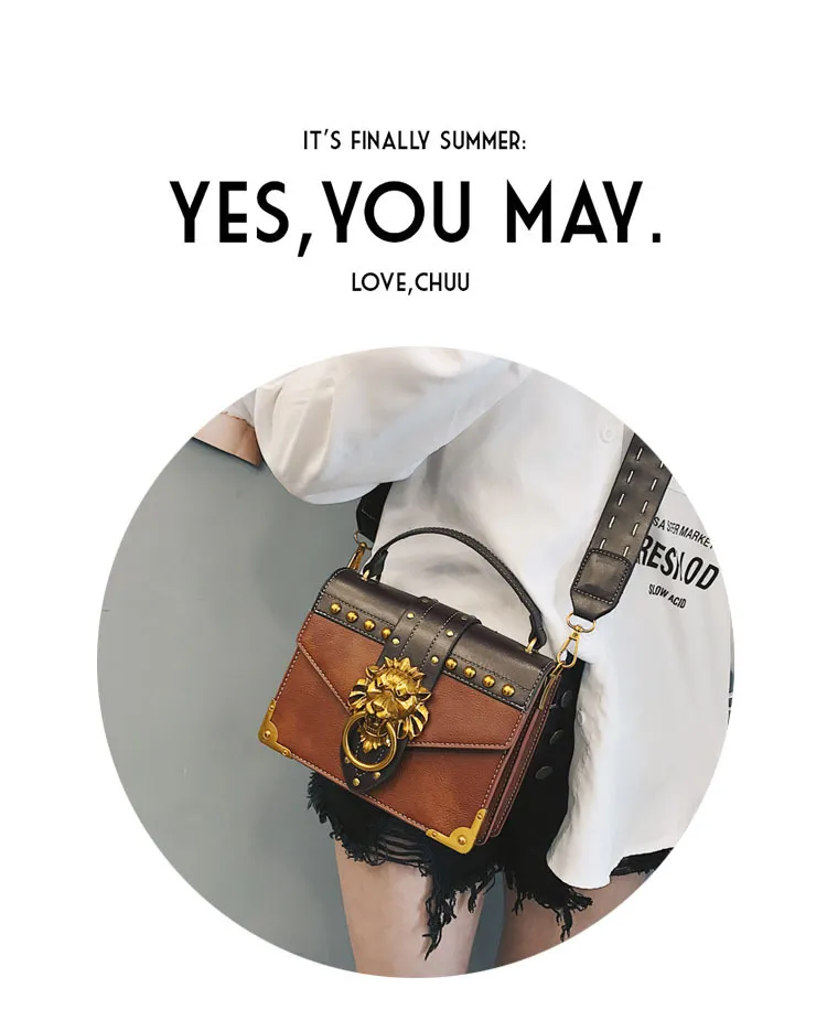 韓国商品/TREMINGBIRD Rivet Point Leather Square Mini Bag Designer Small Square Bag For Women Retro Rivet Crossbody