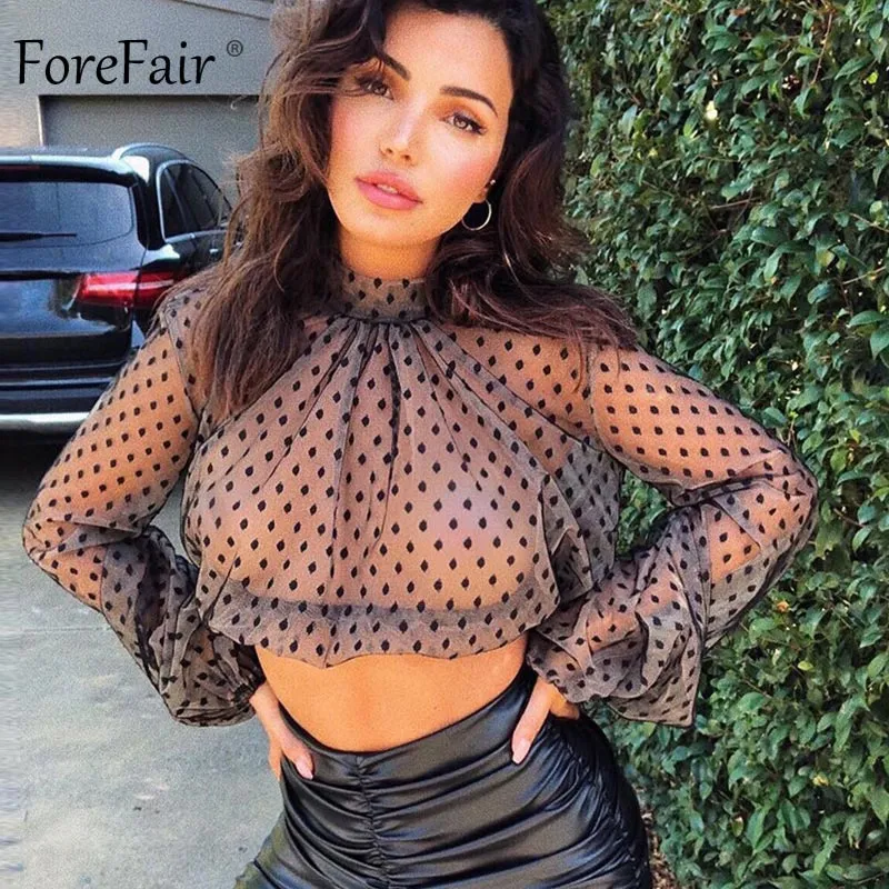 トップス Dot lace see-through top (high neck) Women's Fashion Mesh Top High Neck Lace See Through Long