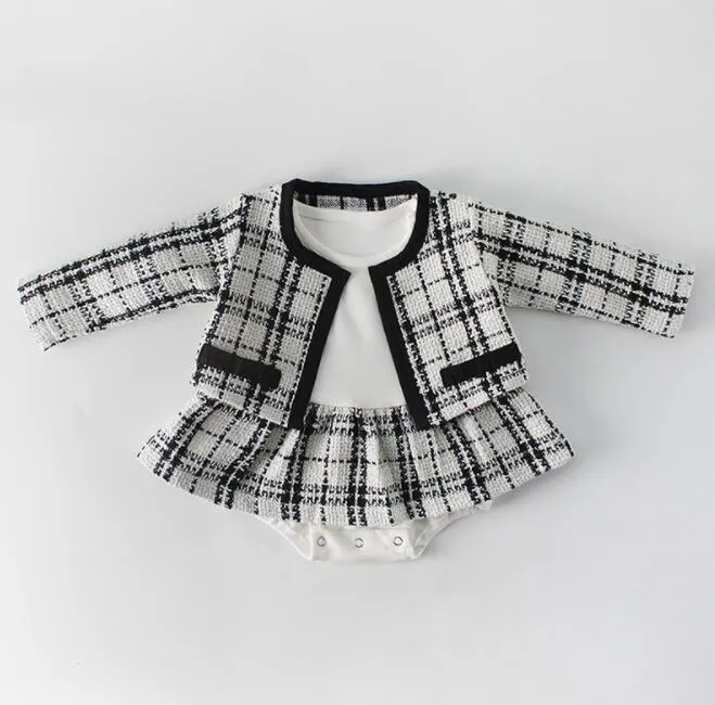 Wholesale Spring Kids Designer Clothes Girls Coat+Baby Romper Infant Outfits Newborn Suits