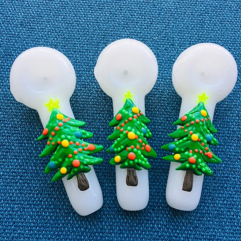 Christmas Tree Themed Tobacco Pipe 5 Inch glass Art Hand Pipe Glows in Dark Christmas Gifts Unbreakable Glass 120g