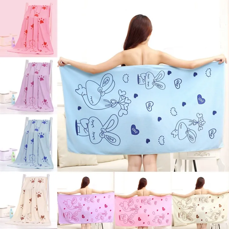 Microfibre Serviette De Bain Absorbant Séchage Bain Serviettes De Plage Lapin Ours Imprimer Salon Boutique Serviette De Bain 70x140cm