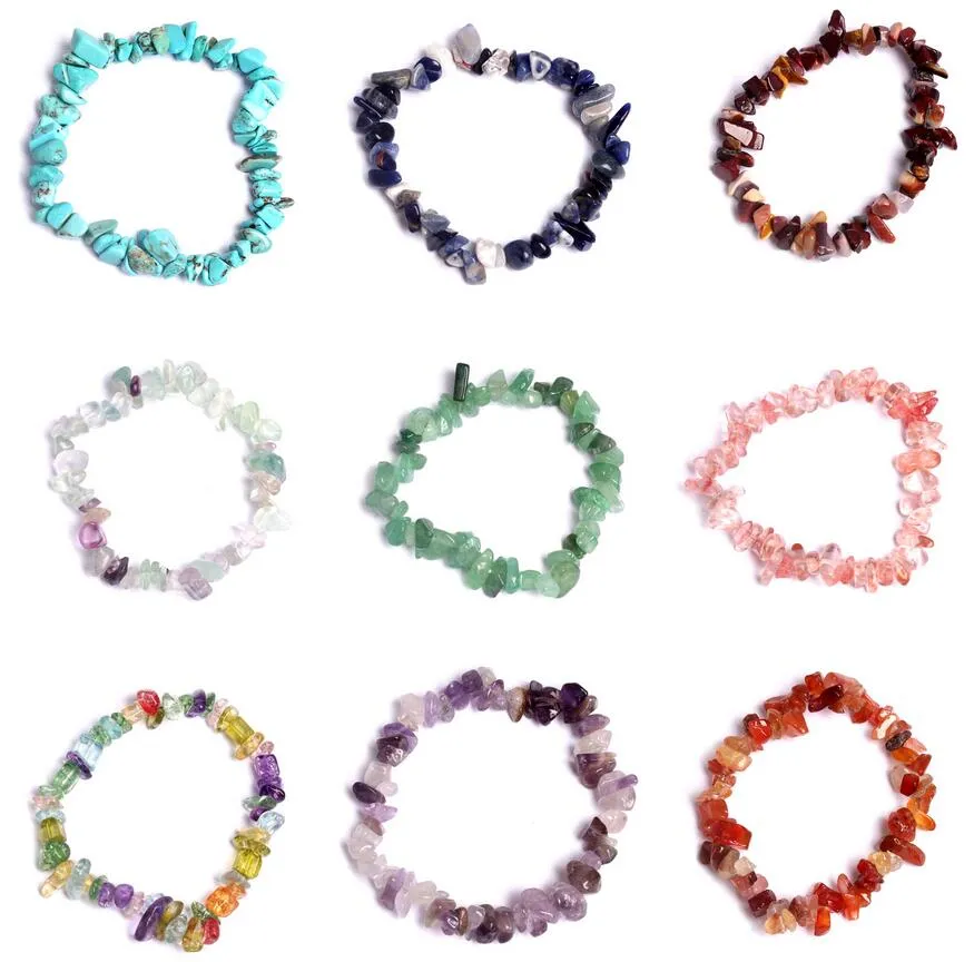 Nouveau Bracelet en cristal de guérison naturel Sodalite Chip Gemstone 18cm Stretch Bracelets en pierre naturelle Mixed Gemstone Chakra Bracelet bateau libre