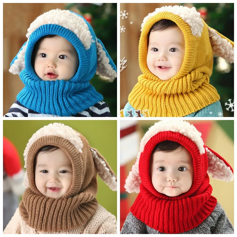 Cute Winter Childrens Bib Puppy Cap Shawl For Winter Super Soft Wool Baby Earmuffs For Baby Boys