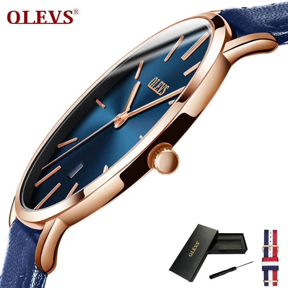 Olevs Ultra Thin Fashion Orologio da polso maschile Cinturino in pelle Orologi da lavoro Impermeabile Orologio antigraffio Orologio G5869p Y19051403