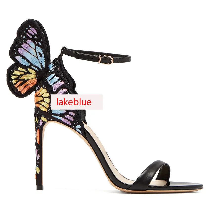 Free shipping 2019 Ladies patent leather 10CM high heel solid butterfly black ornaments Sophia Webster open toe SANDALS colourful SHOES 01