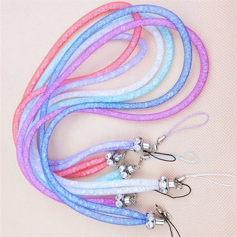 Luxury Bling Crystal Rhinestone Lanyard Strap Diamond Hanging Rope Necklace String Neck Chain Sling Colorful for MP4 ID Card Keychain phones