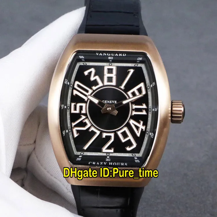 Vanguard Watch Specjalne nowe modele Vanguard Crazy Hours Rose Gold Case V 45 ch Br Black Dial Automatyczne męskie zegarek skórzane paski sportowe zegarki pure_time