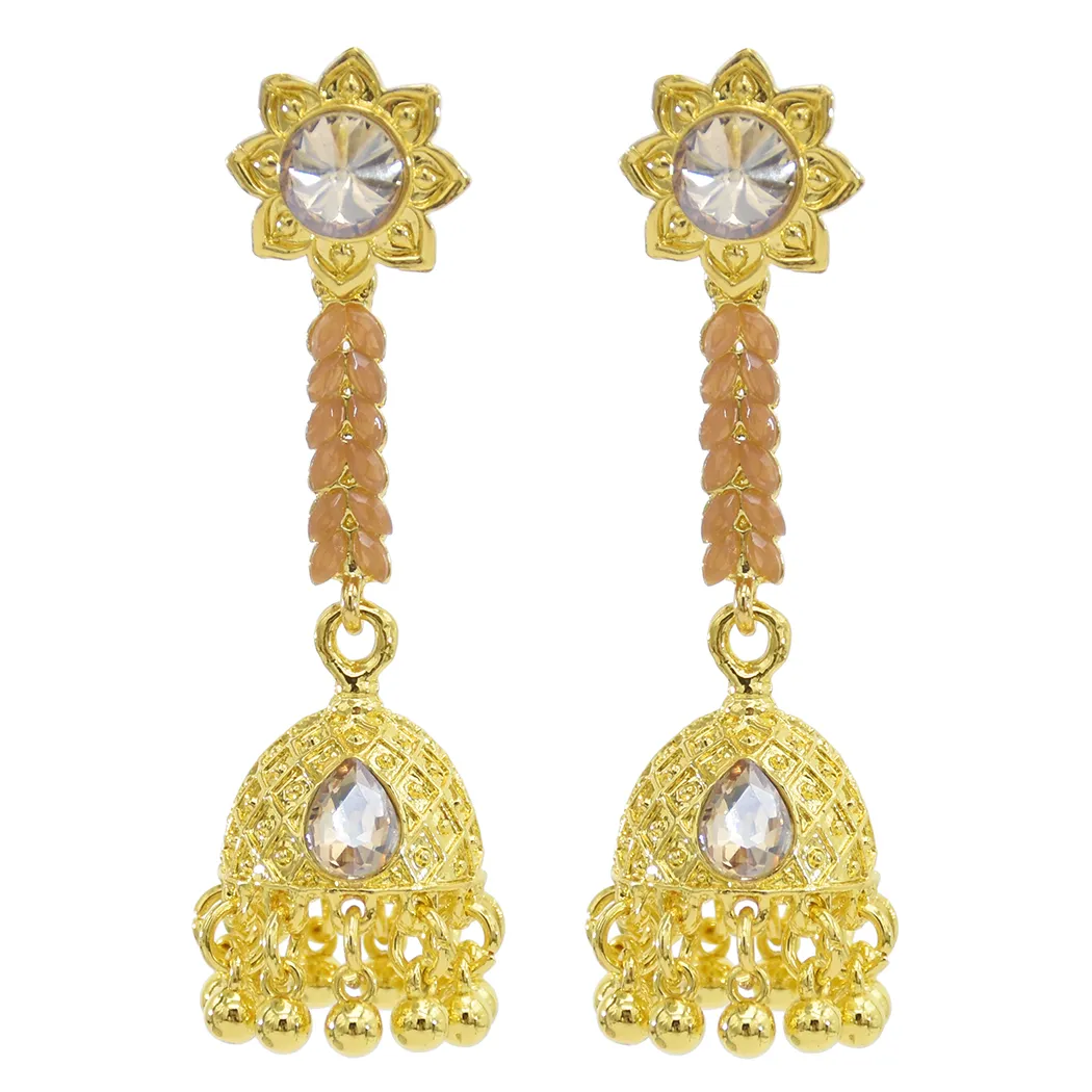 Silver Gold Plated Crystal Pearl Flower Jhumka Earrings – Pia Ka Ghar