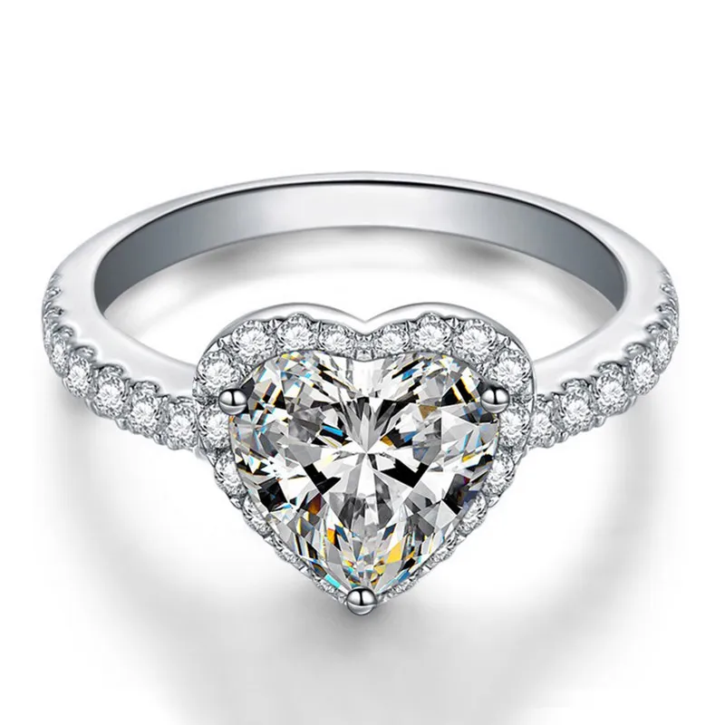 여성을위한 3 색 하트 CZ 다이아몬드 결혼 반지 화이트 핑크 옐로우 스톤 925 스털링 실버 도금 선물 쥬얼리 반지 소매 상자 세트