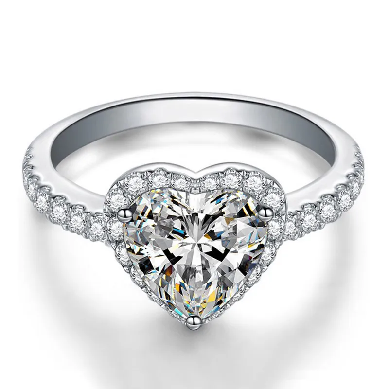 Diamond Heart Ring 925 Sterling Silver Wedding Rings For Women