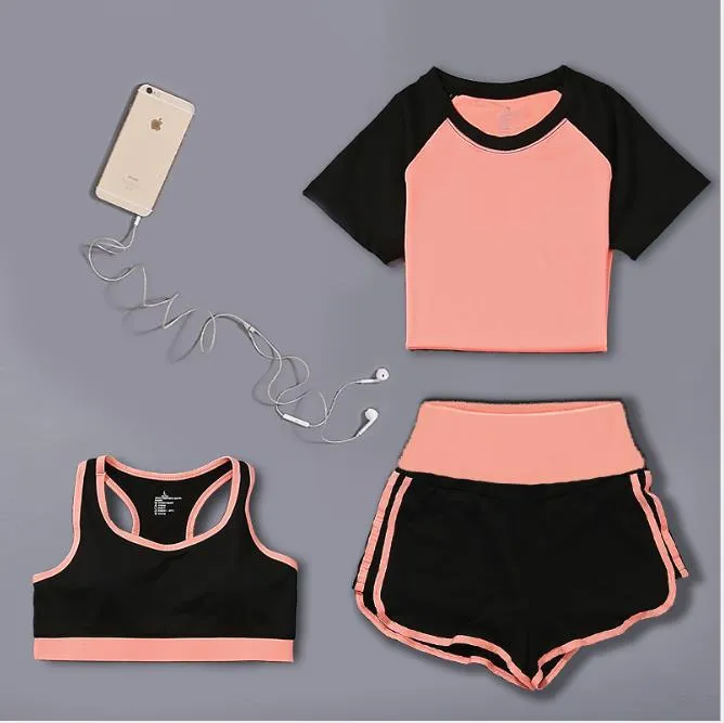 Korean version of yoga dress, slim, fast and dry running clothes, fitness,  high waist and umbilical three-piece set