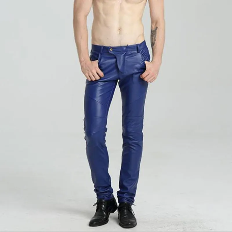 Men's Blue Slimfit Stylish Leather Pants