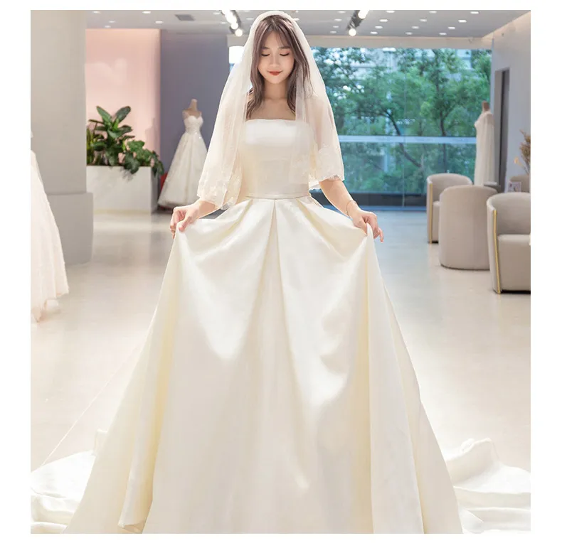 Mingli Tengda 2018 robes de mariée sans bretelles en satin de luxe Vintage sur l'épaule rêve princesse robes de mariée sans manches robe de novia