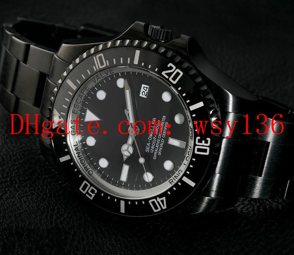 Top Quality 44MM Relógio Casual Masculino Sea-Dweller 116660 Cerâmica Preta em DLC PVD Movimento Safira Automático Masculino Relógio de Pulso237f