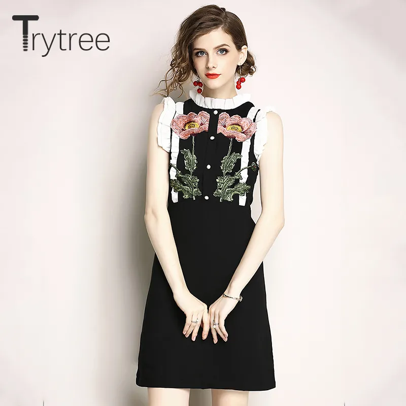 Trytree Frauen Frühling Sommer Kleid Stickerei Vintage Schmetterling Kleid Party Oansatz Polyester Hemd Kyliejenner A-Linie Kleider Y19052901