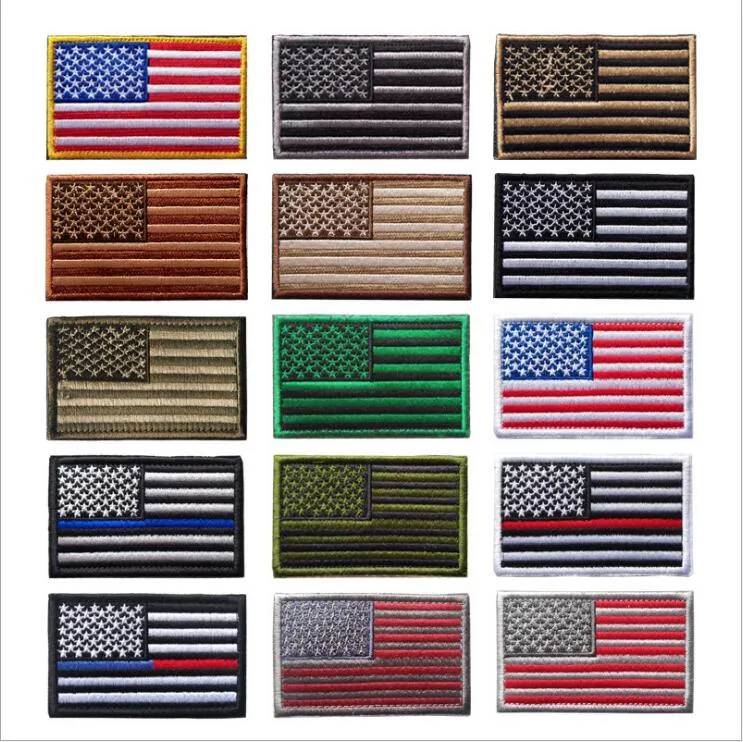 Amerikaanse vlag tactische militaire patches goud grens Amerikaanse vlag ijzer op patches applique jeans sticker sticker patches voor hoed tassen badges B5297