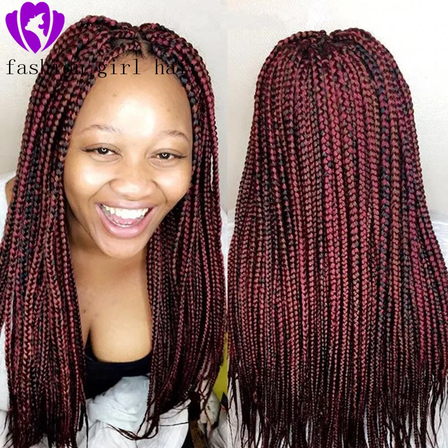 Long Two Tone Burgundy Synthetic Lace Front Wig Ombre Red Heat Resistant  Hair Braided Box Braids Scalp Protector For Wigs For Women From  Newfantasyhair, $42.97