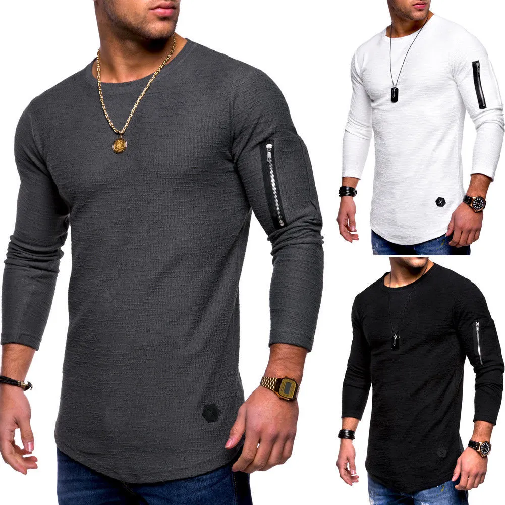 Spring Mens Designer Tshirts Långärmad Zipper Curved Long Line T Shirt Toppar Kläder