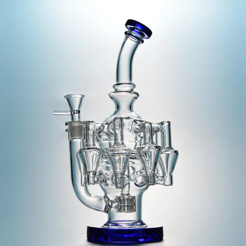 Wasserglas-Bong-Matrix-Perc-Öl-Dab-Rigs-Recycler-Oktopus-Arme 14-mm-Innengewinde mit Schüssel-Wasserpfeifen