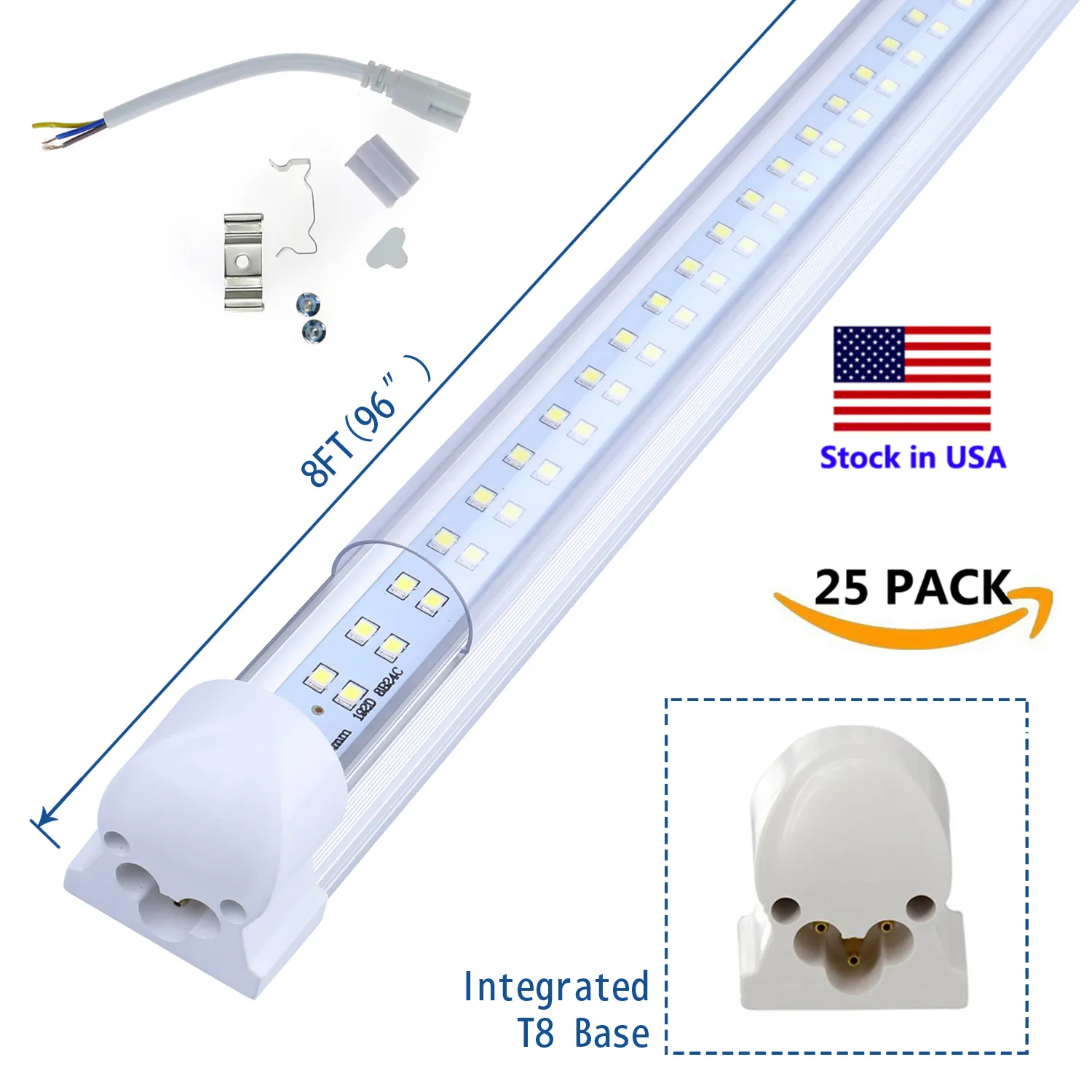 8' T8 FA8 LED Tubes V Shape 8ft Integrated LED Light 8 ft Work Light 45W 72W 96'' Double Row Fluorescent Light Fixtures