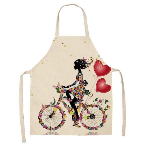 1Pcs Cotton Linen Flower Butterfly Girl Printed Kitchen Aprons for Women Home Cooking Baking Waist Bib Pinafore 68*49cm