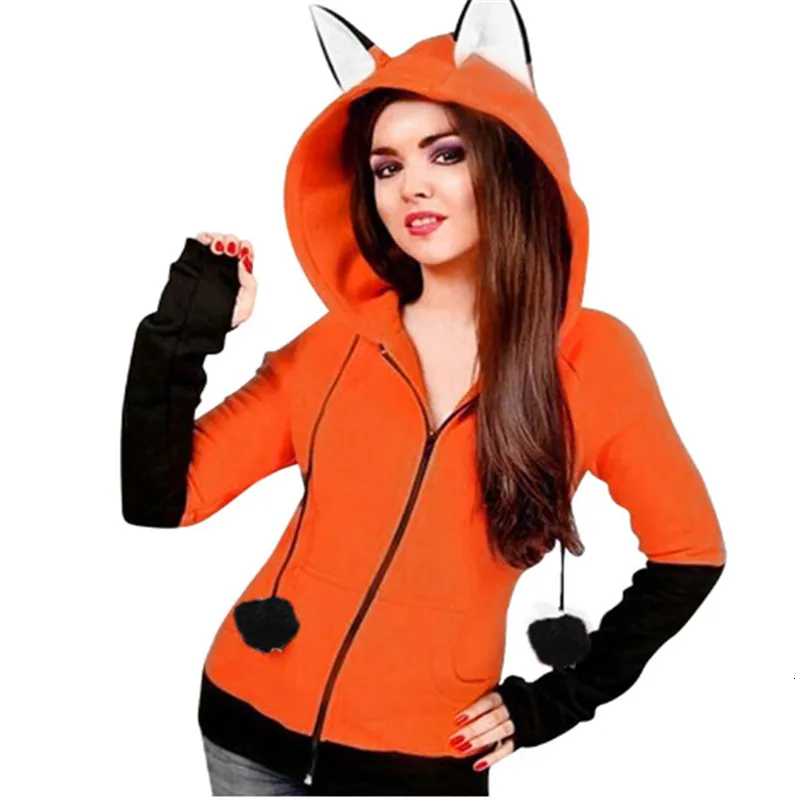 Hot Anime Fox Orelhas Ears Felpa con cappuccio Arancione Felpe Decorazione palla di peluche Giacca Halloween Cosplay Donna New Kawaii Outwear V191129