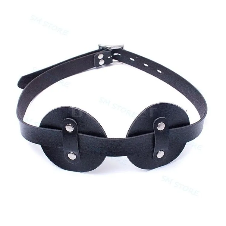 Bondage PU Leather Round Shaped Eye Mask Restriant Blindfold Eye Shade ...