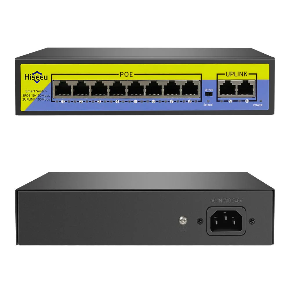 Hiseeu POE-X1010B 48 V 10 Ports POE-Switch mit Ethernet 10100 Mbit/s IEEE 802.3 für IP-CCTV-Sicherheitskamerasystem