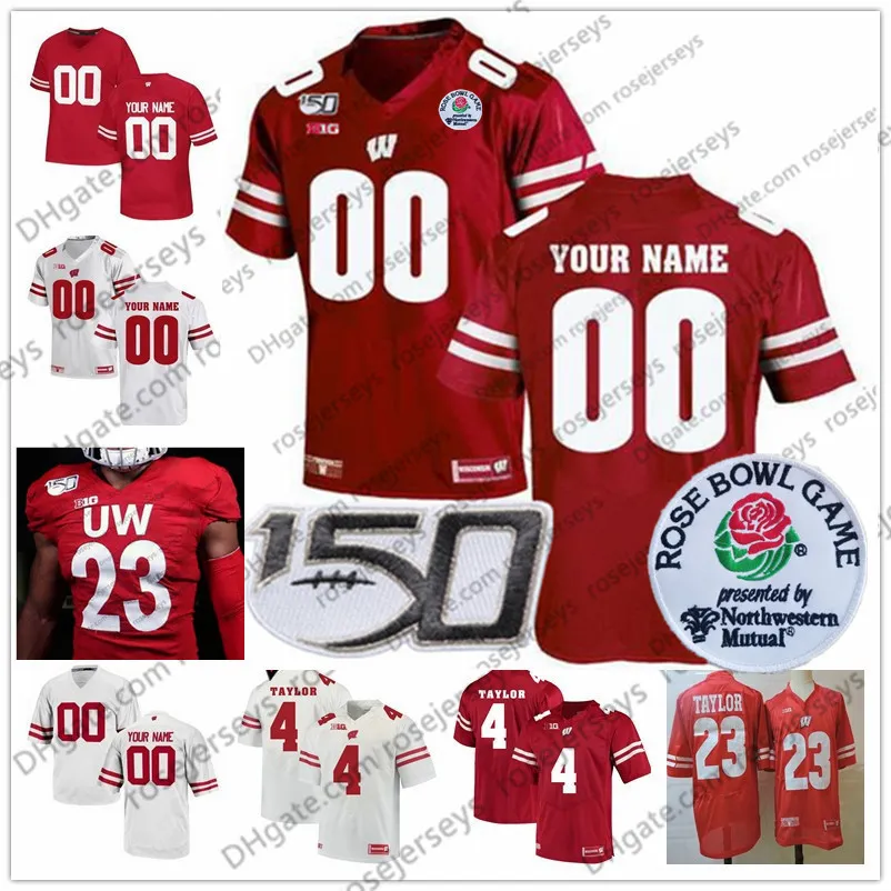 Anpassad Wisconsin 2020 Fotboll 150th Rose Bowl # 17 Jack Coan 23 Jonathan Taylor 4 AJ 87 Quintez Cephus Men Youth Kid Jersey 4XL