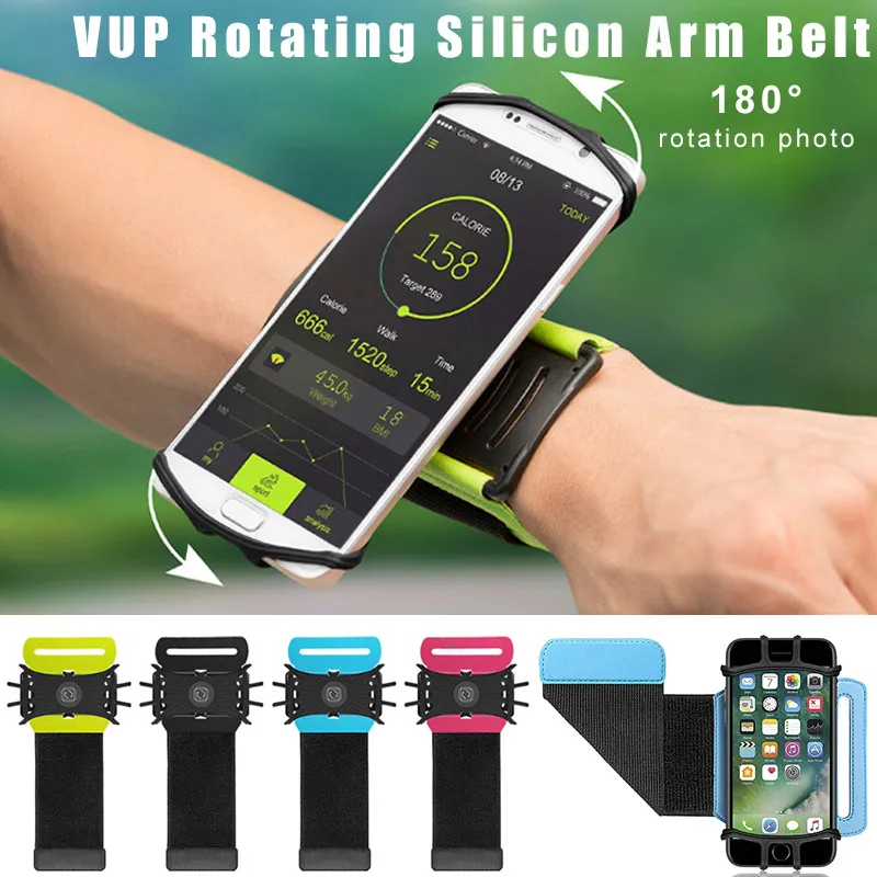 VUP Stretchable Armband Sports Cycling Running 180 Degree Rotatable Adjustable Silicone Wristband Cell Phone Holders For iPhone X XR 8 7Plus