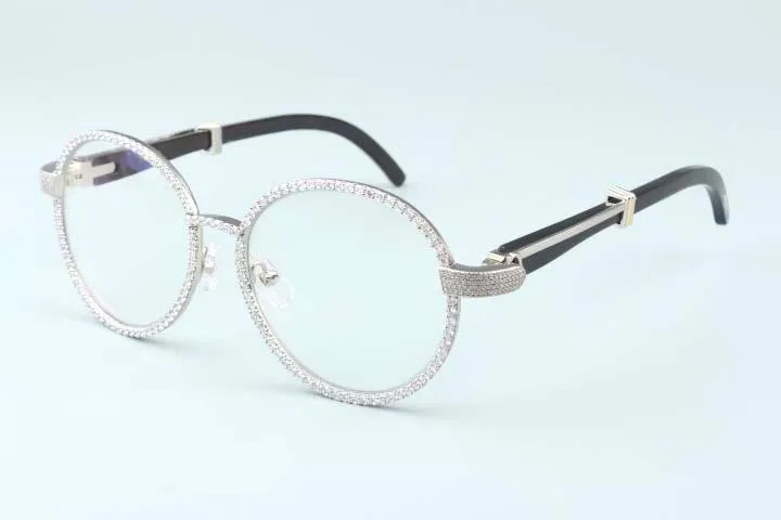 Luksusowe okrągłe ramy Diamentowe okulary Framet19900692 RETRO Modne okulary dekoracyjne Ramka Naturalne czarne rogi lustro nogi ornament