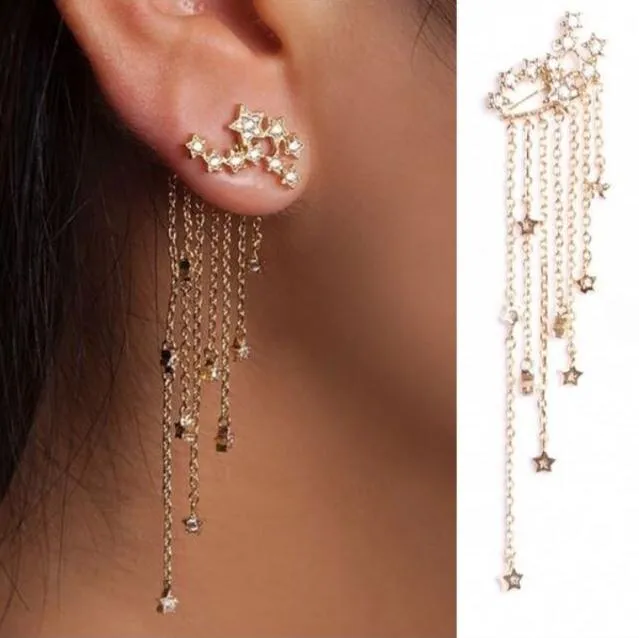 Mode Cubic Zircon Tassel Drop Earrings Lady Trendy Star Dangle Linear Women Smycken Gift