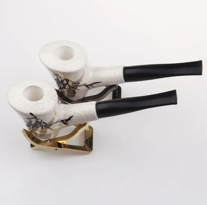 Hot-selling 165mm ink painting straight handle ceramic pipe hollow design quality light non-ironing handicraft products