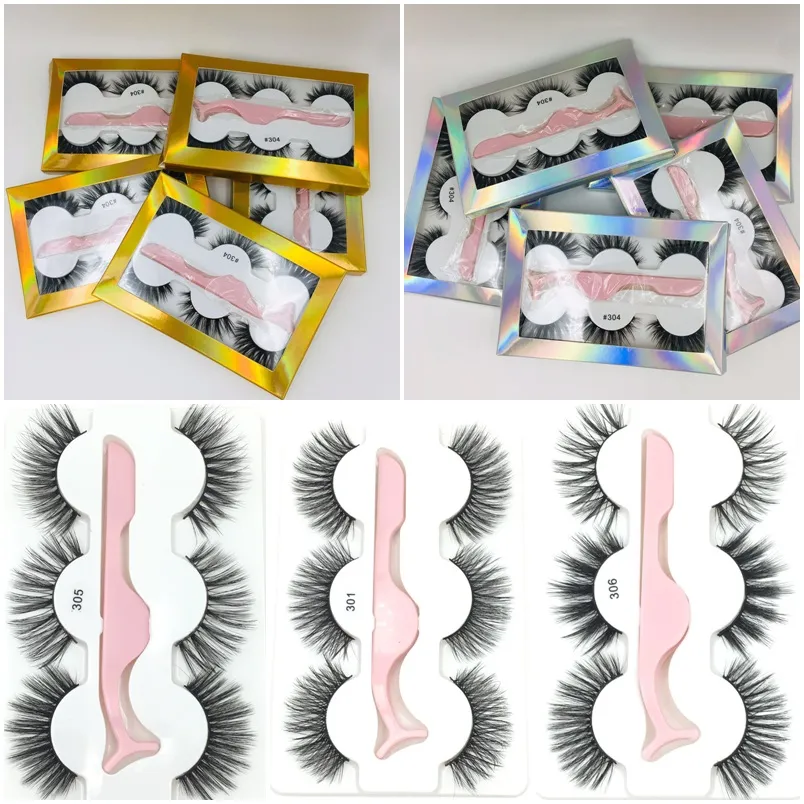 3 Pairs False Eyelashes Kit Ultra Wispy Fluffy Thick Long 3Pairs/set Fake Eye Lashes With 1 Pc Tweezer Handmade Natural Eyelash Lash Extension Beauty Makeup Tools Set