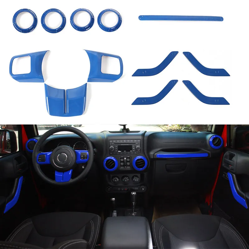 Kit de décoration intérieure ABS bleu, 4 portes, 12 pièces, couverture de décoration pour Jeep Wrangler JK 2011 – 2017, accessoires de voiture