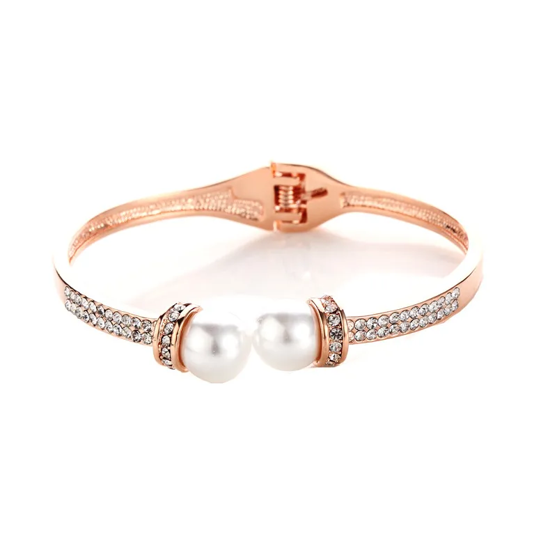 Bracciale con zirconi intarsiati di perle esagerate dal design creativo, braccialetto da sposa in oro rosa di moda di lusso squisito, braccialetto regalo di gioielli per le vacanze