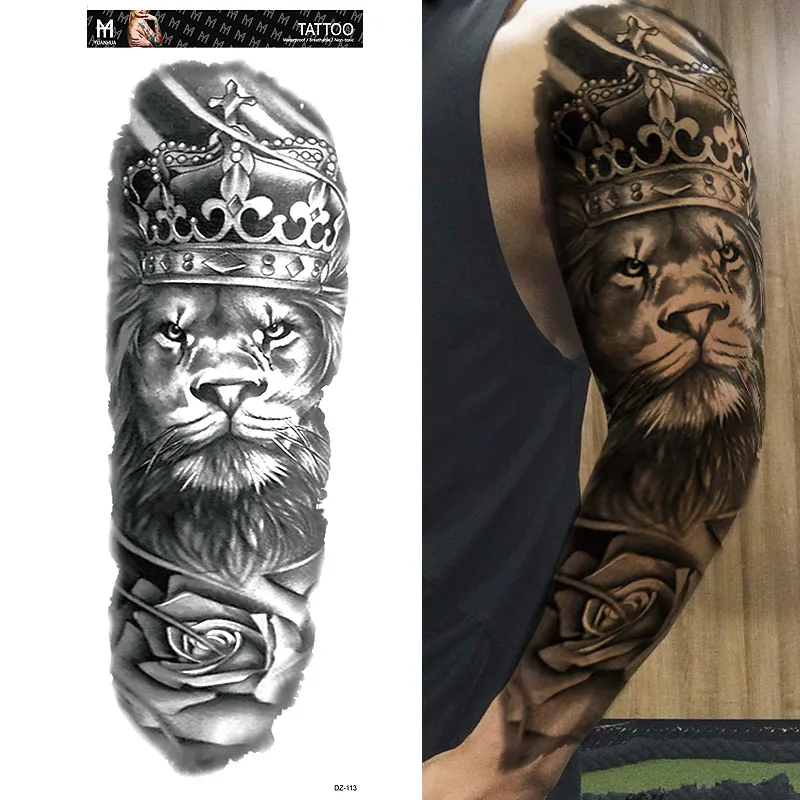 In voorraad! Grote grote zwarte volledige arm tattoo body art sticker draak wolf oog schedel boot ontwerp waterdichte tijdelijke tattoo transfer papier 2020