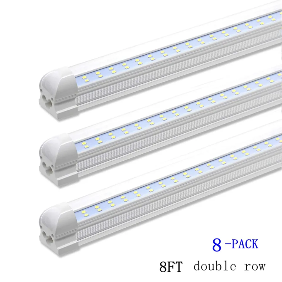 LED Sklep Light Opiekun 8FT T8 72W 7200LM Clear Cover 6000K Biała Light Plug and Play for Garage Warehouse 25-Pack