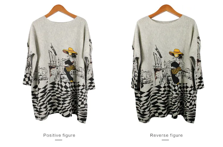 Autumn new European and American women fat mm large size sweater loose was large size printed pullover women (16)